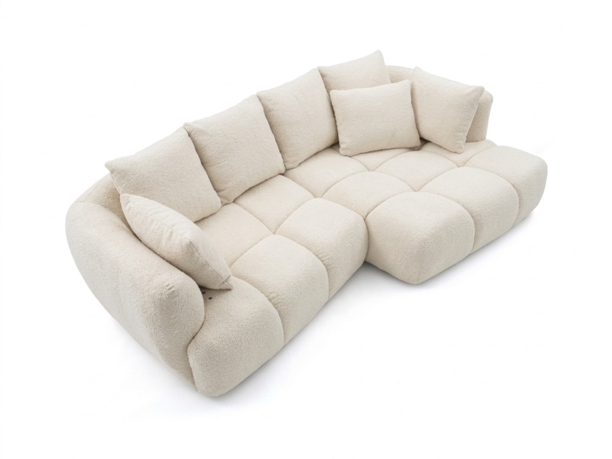 Narożna sofa z funkcją spania i elektryczną regulacją głębokości AUDE, obita tkaniną boucle