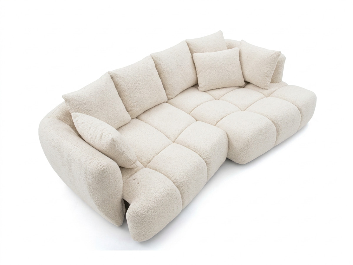 Narożna sofa z funkcją spania i elektryczną regulacją głębokości AUDE, obita tkaniną boucle