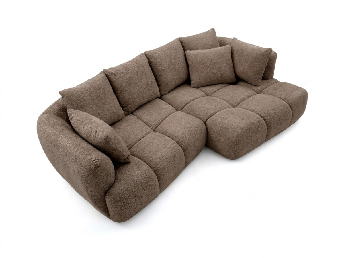 Narożna sofa z funkcją spania i elektryczną regulacją głębokości AUDE, obita tkaniną boucle