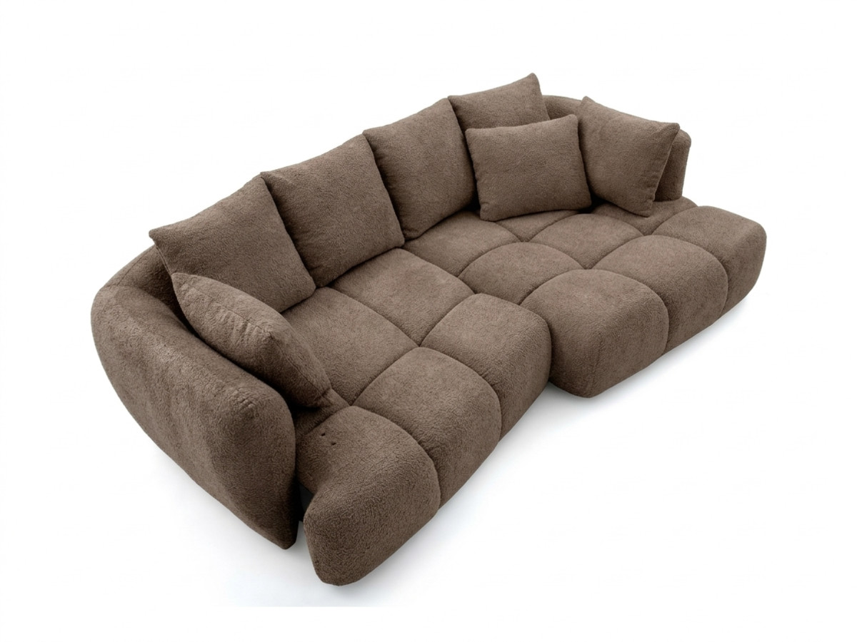 Narożna sofa z funkcją spania i elektryczną regulacją głębokości AUDE, obita tkaniną boucle