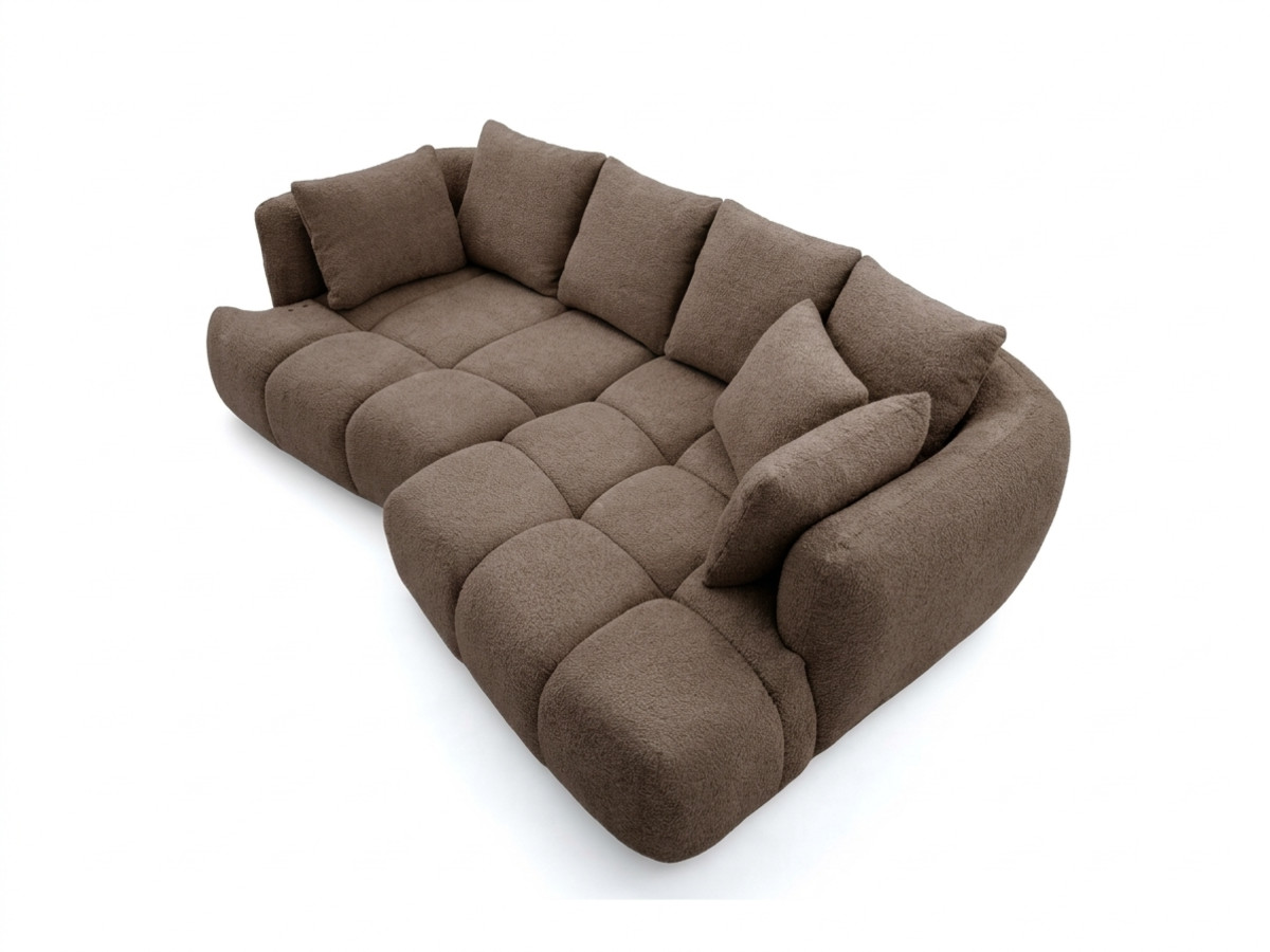 Narożna sofa z funkcją spania i elektryczną regulacją głębokości AUDE, obita tkaniną boucle