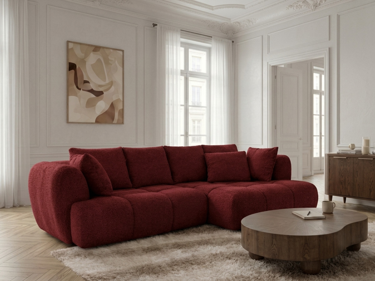 Narożna sofa z funkcją spania i elektryczną regulacją głębokości AUDE, obita tkaniną boucle