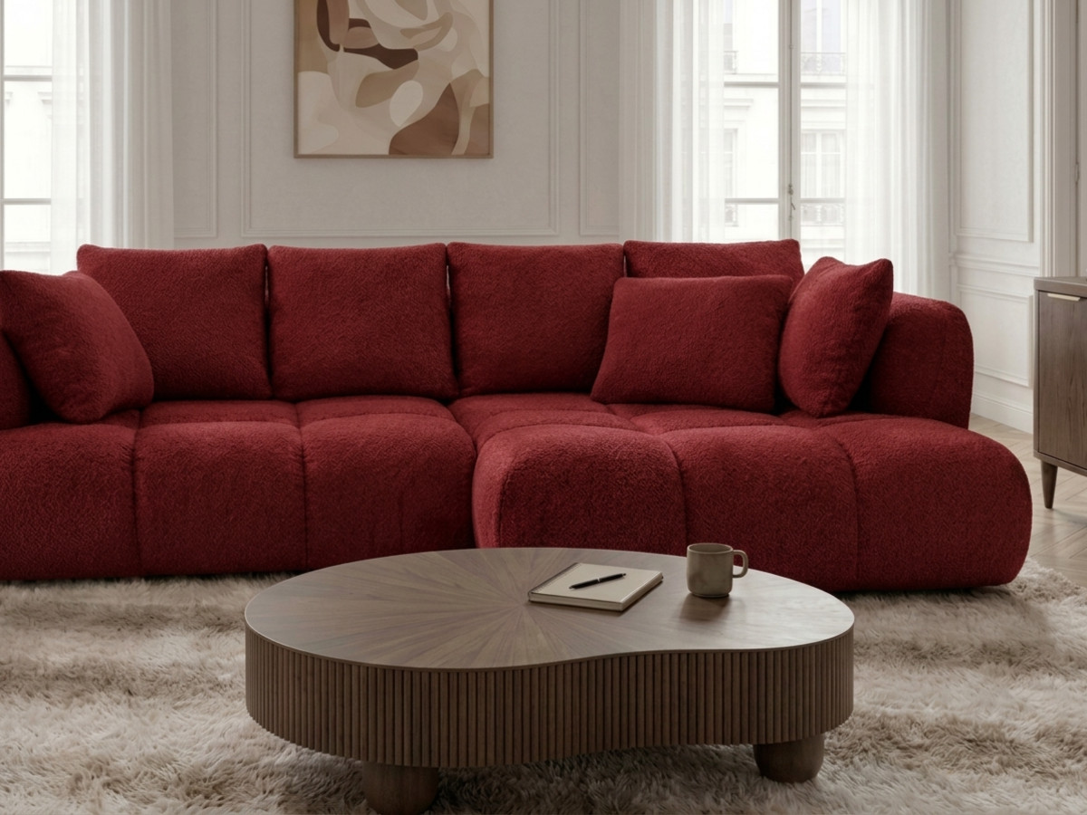 Narożna sofa z funkcją spania i elektryczną regulacją głębokości AUDE, obita tkaniną boucle
