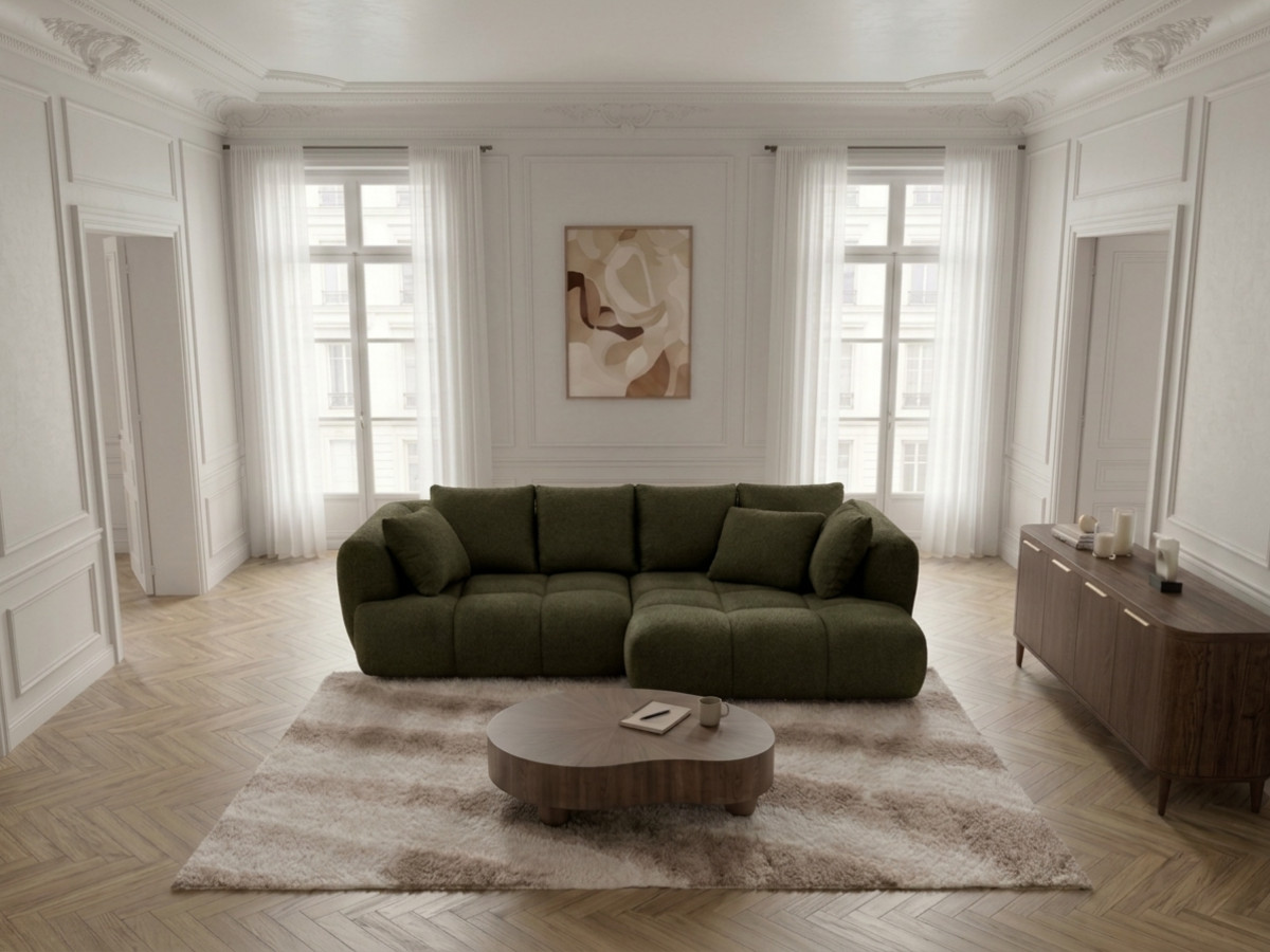 Canapé d'angle convertible avance-recule électrique AUDE bouclette vert — vue 5