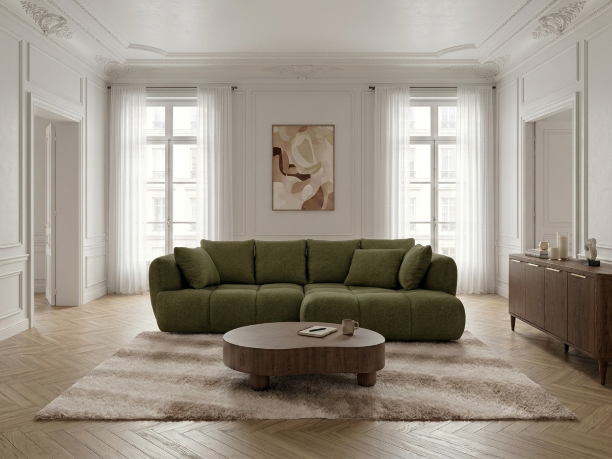 Canapé d'angle convertible avance-recule électrique AUDE bouclette vert — vue 6
