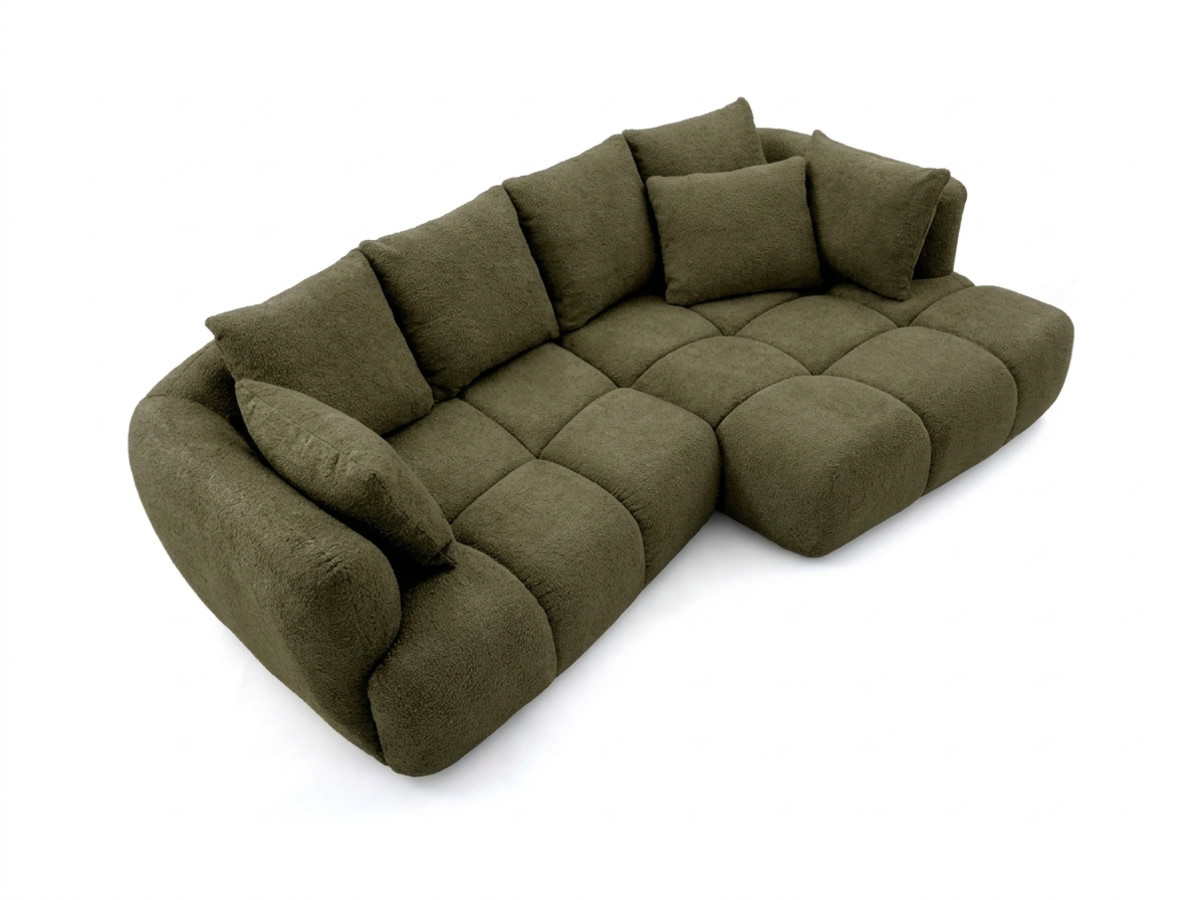 Narożna sofa z funkcją spania i elektryczną regulacją głębokości AUDE, obita tkaniną boucle