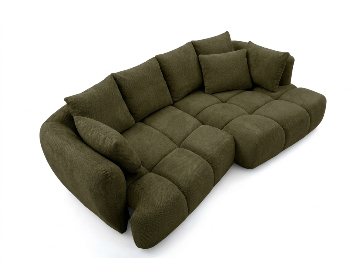 Narożna sofa z funkcją spania i elektryczną regulacją głębokości AUDE, obita tkaniną boucle