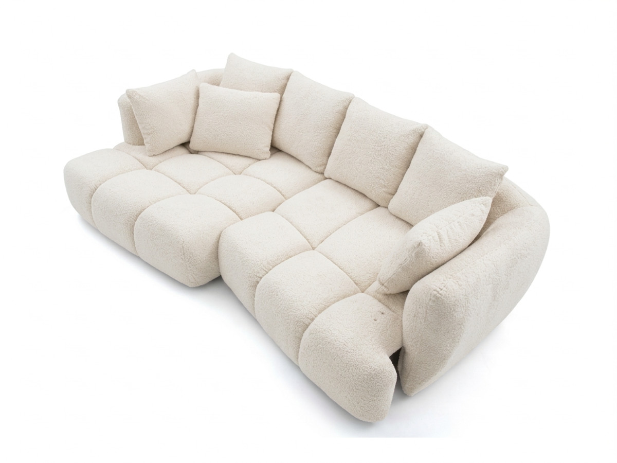 Narożna sofa z funkcją spania i elektryczną regulacją głębokości AUDE, obita tkaniną boucle