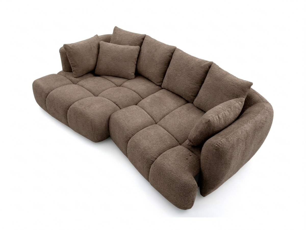 Narożna sofa z funkcją spania i elektryczną regulacją głębokości AUDE, obita tkaniną boucle