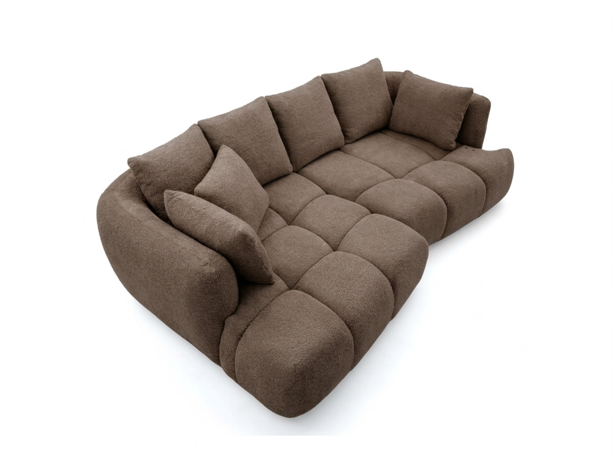 Narożna sofa z funkcją spania i elektryczną regulacją głębokości AUDE, obita tkaniną boucle