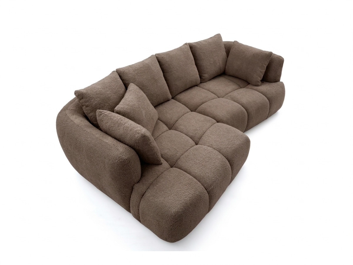 Narożna sofa z funkcją spania i elektryczną regulacją głębokości AUDE, obita tkaniną boucle