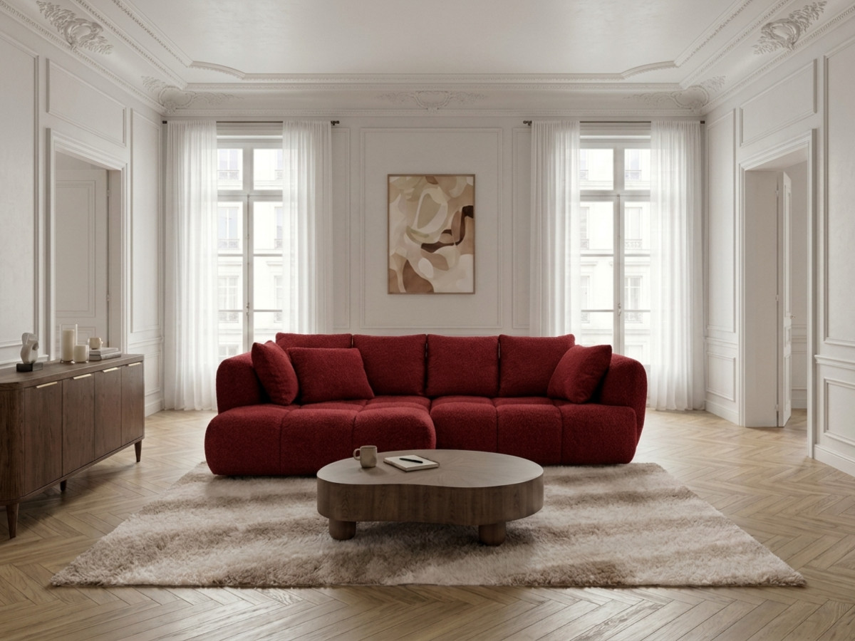 Narożna sofa z funkcją spania i elektryczną regulacją głębokości AUDE, obita tkaniną boucle
