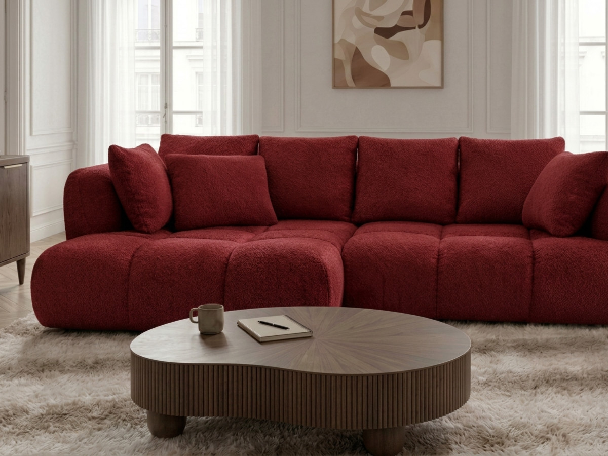 Narożna sofa z funkcją spania i elektryczną regulacją głębokości AUDE, obita tkaniną boucle