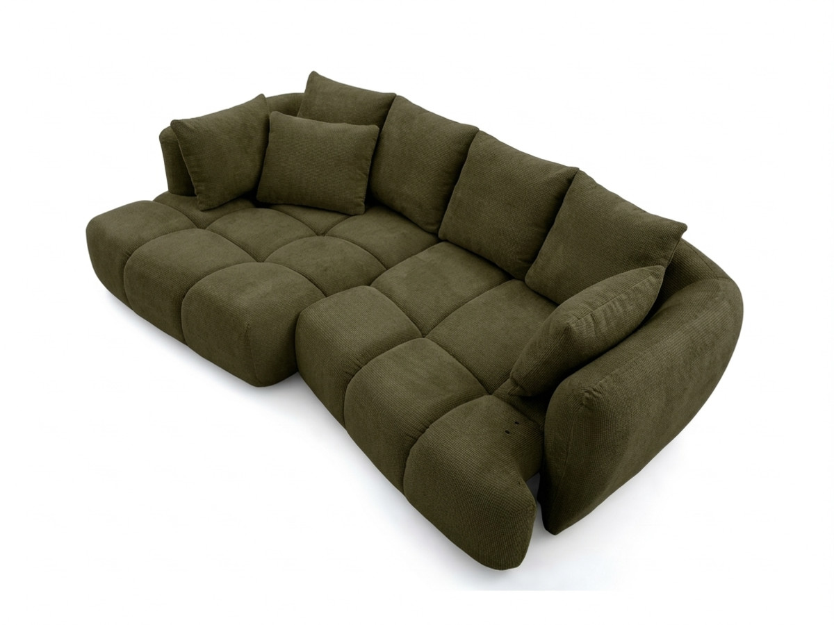 Narożna sofa z funkcją spania i elektryczną regulacją głębokości AUDE, obita tkaniną boucle