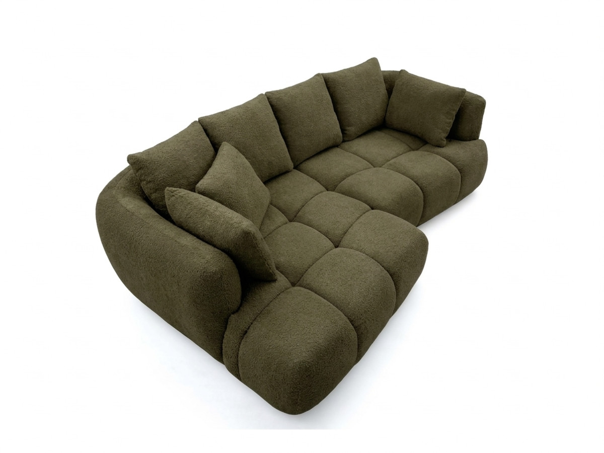 Narożna sofa z funkcją spania i elektryczną regulacją głębokości AUDE, obita tkaniną boucle