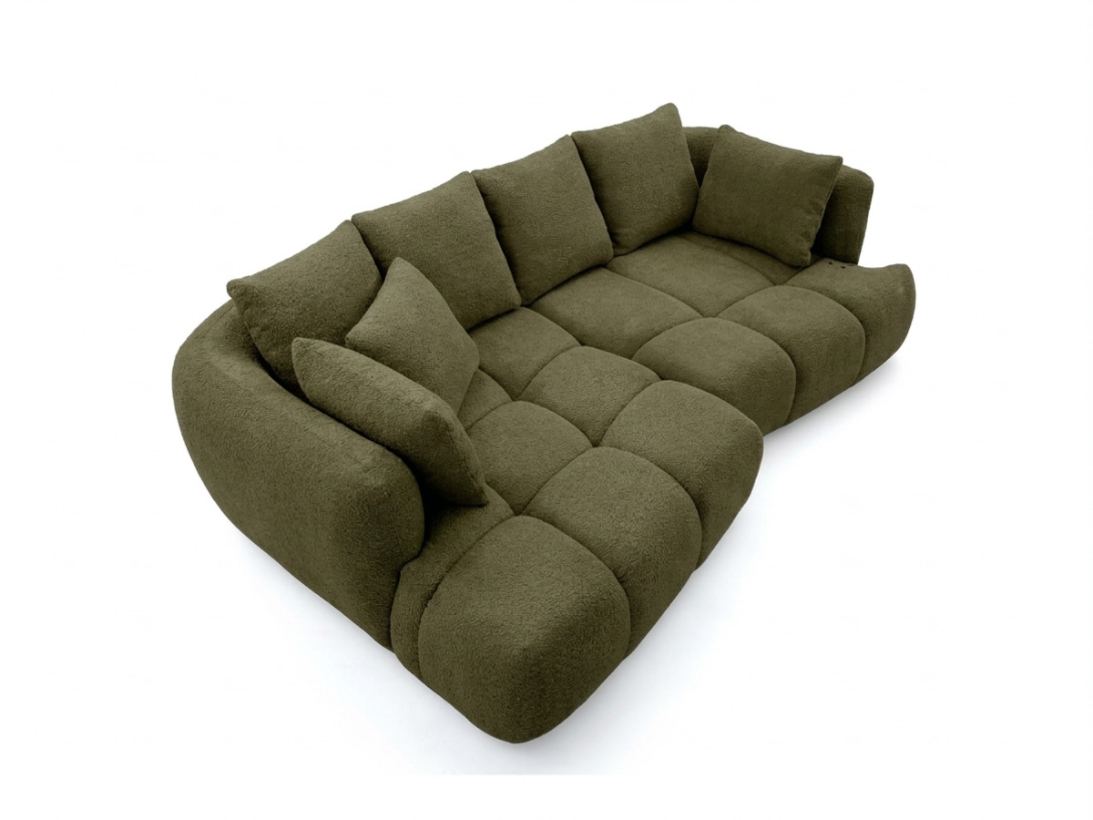 Narożna sofa z funkcją spania i elektryczną regulacją głębokości AUDE, obita tkaniną boucle