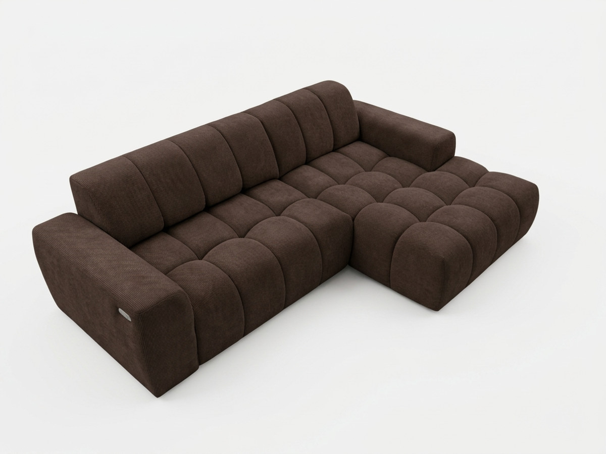 Narożna sofa z funkcją spania i elektryczną regulacją głębokości THEO, obita tkaniną szenilową