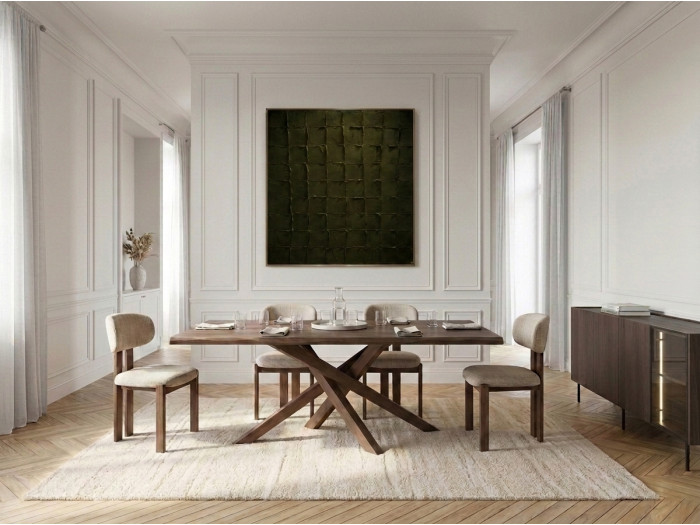 Ensemble TOM avec table à manger extensible chêne massif foncé + lots de chaises VALENTINE