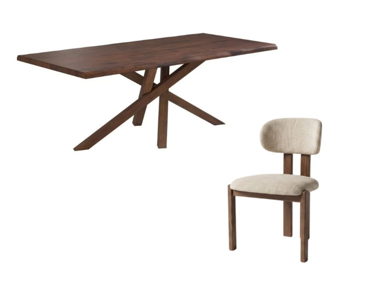 Eetkamerset met uitschuifbare eettafel in donker massief eikenhout TOM + stoelen VALENTINE