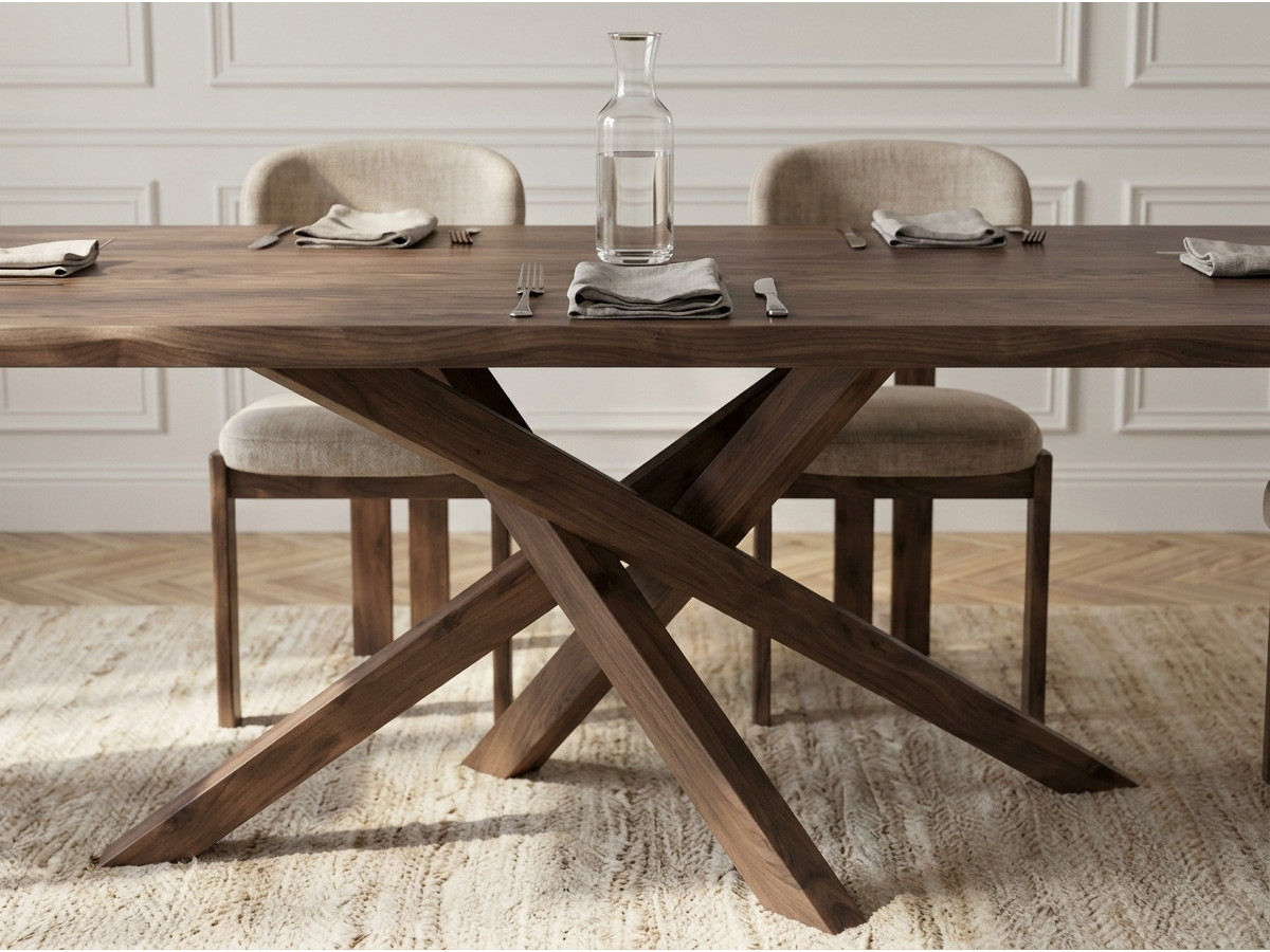 Eetkamerset met uitschuifbare eettafel in donker massief eikenhout TOM + stoelen VALENTINE