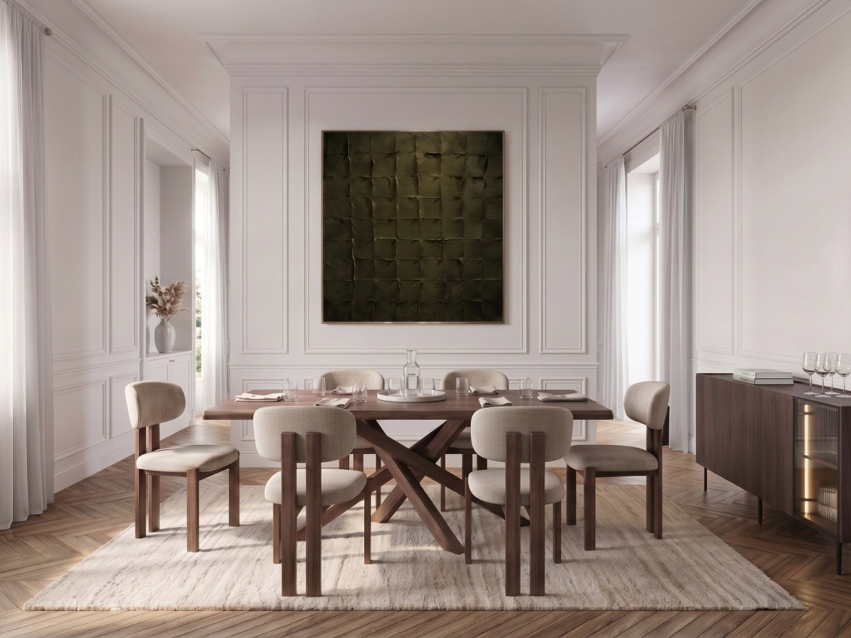 Eetkamerset met uitschuifbare eettafel in donker massief eikenhout TOM + stoelen VALENTINE