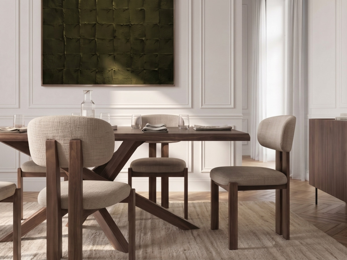 Eetkamerset met uitschuifbare eettafel in donker massief eikenhout TOM + stoelen VALENTINE