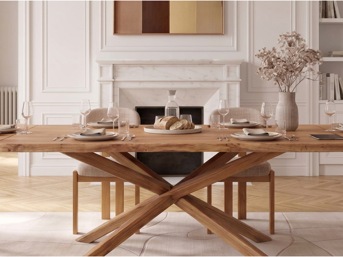 Uittrekbare eettafel in massief natuureik MARIE + sets van VALENTINE stoelen