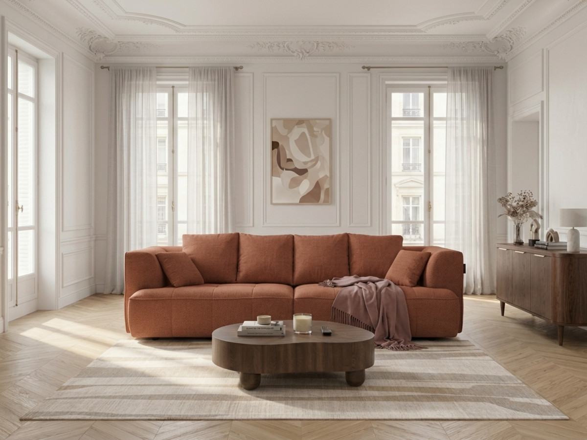 Prosta sofa z podwójną funkcją spania i elektryczną regulacją głębokości CLOVIS, obita gładką tkaniną