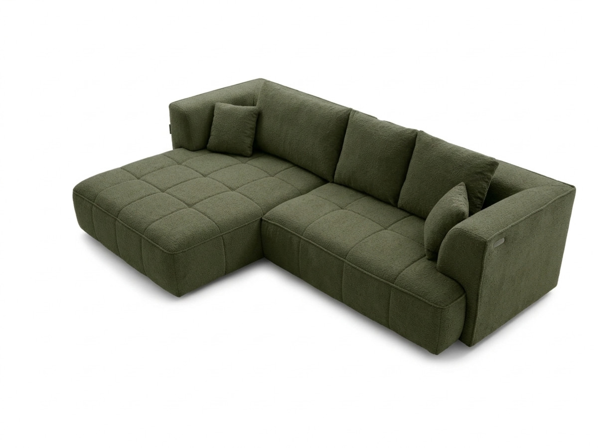 Sofa narożna z funkcją spania, elektrycznym wysuwaniem i wsuwaniem, CLOVIS, gładka tkanina