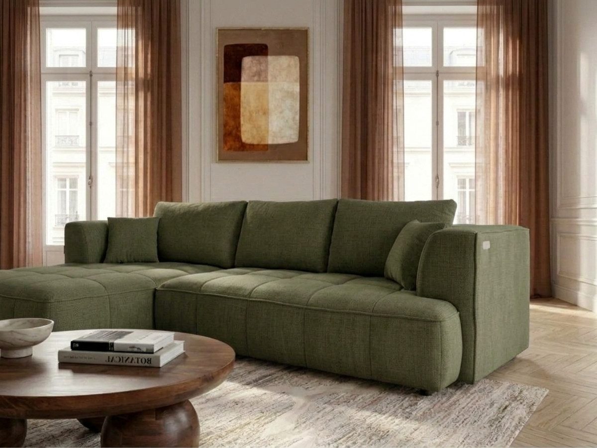 Sofa narożna z funkcją spania, elektrycznym wysuwaniem i wsuwaniem, CLOVIS, gładka tkanina