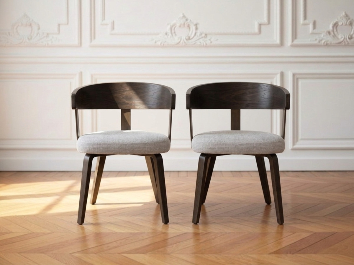 Set van 2 stoelen BIARA met structuurstof en poten van populieren multiplex