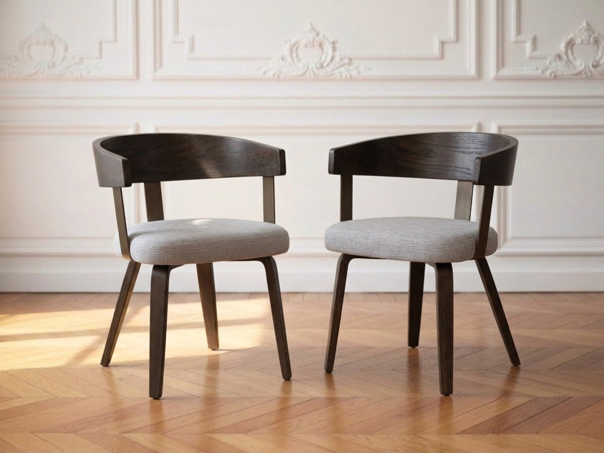 Set van 2 stoelen BIARA met structuurstof en poten van populieren multiplex