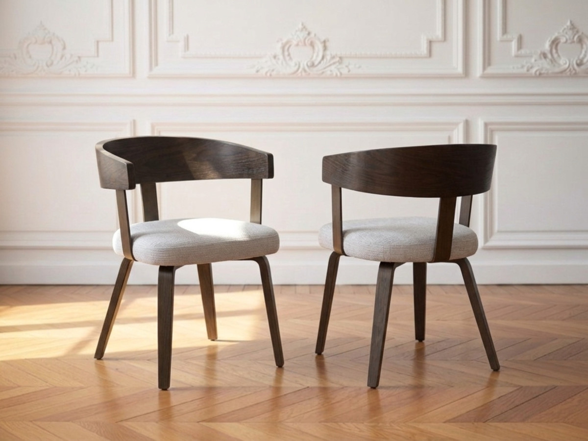 Set van 2 stoelen BIARA met structuurstof en poten van populieren multiplex
