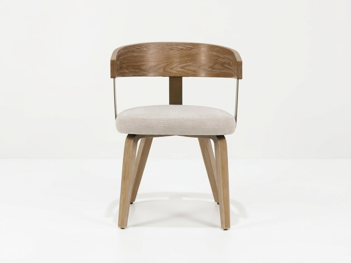 lot de 2 chaises biara tissu texturé et pieds contreplaqué peuplier de couleur marron clair