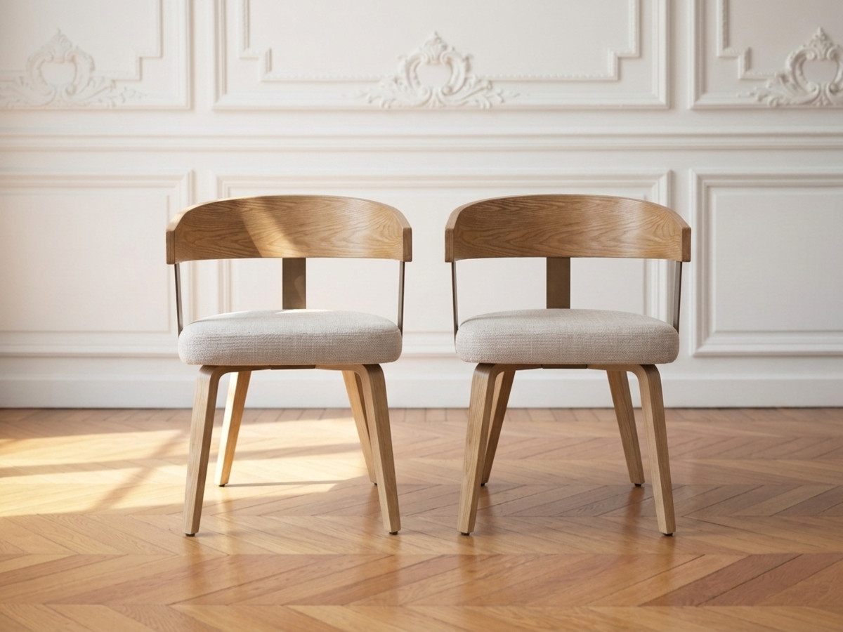 Lot de 2 chaises BIARA tissu texturé et pieds contreplaqué peuplier