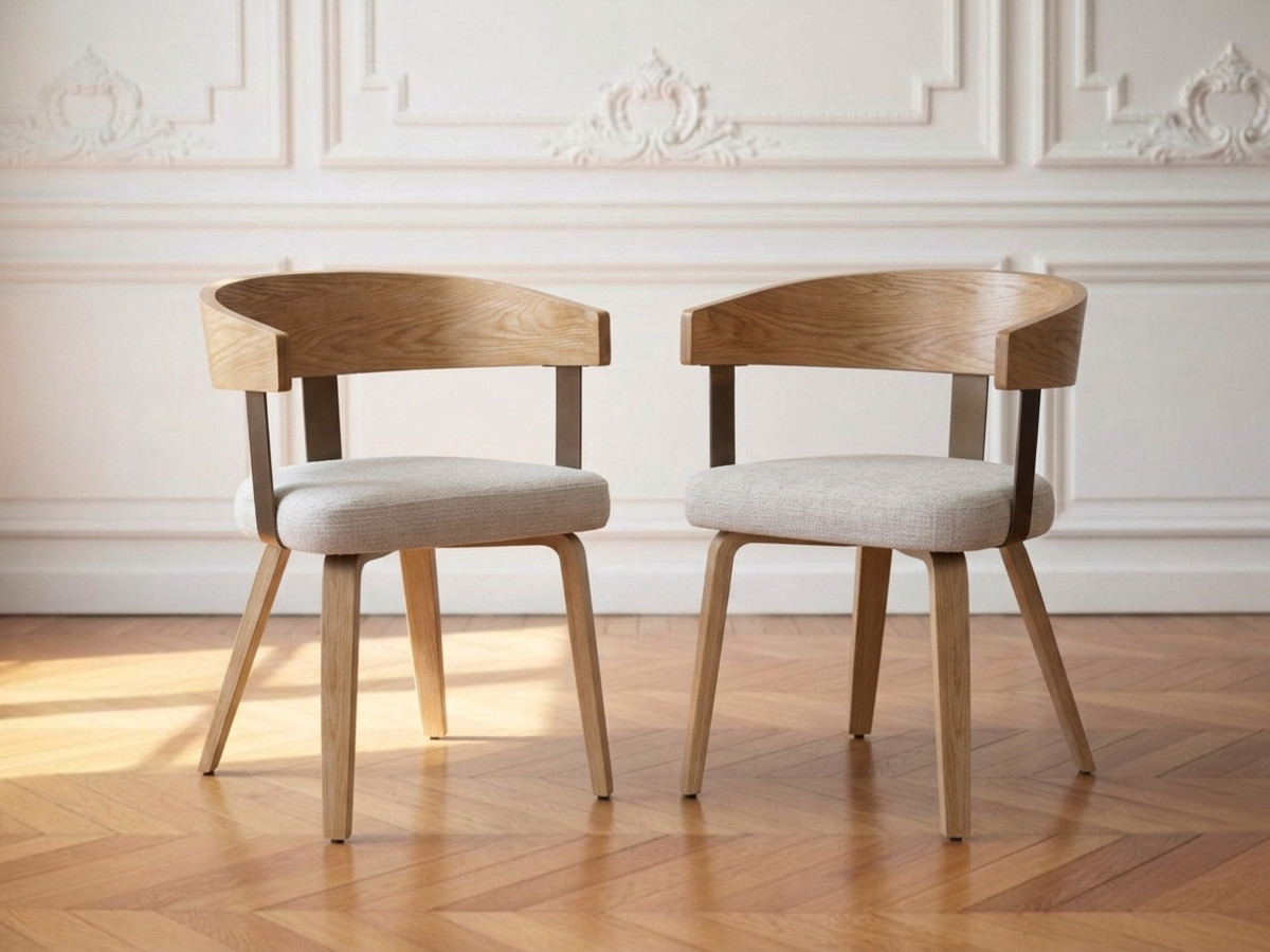 Lot de 2 chaises BIARA tissu texturé et pieds contreplaqué peuplier
