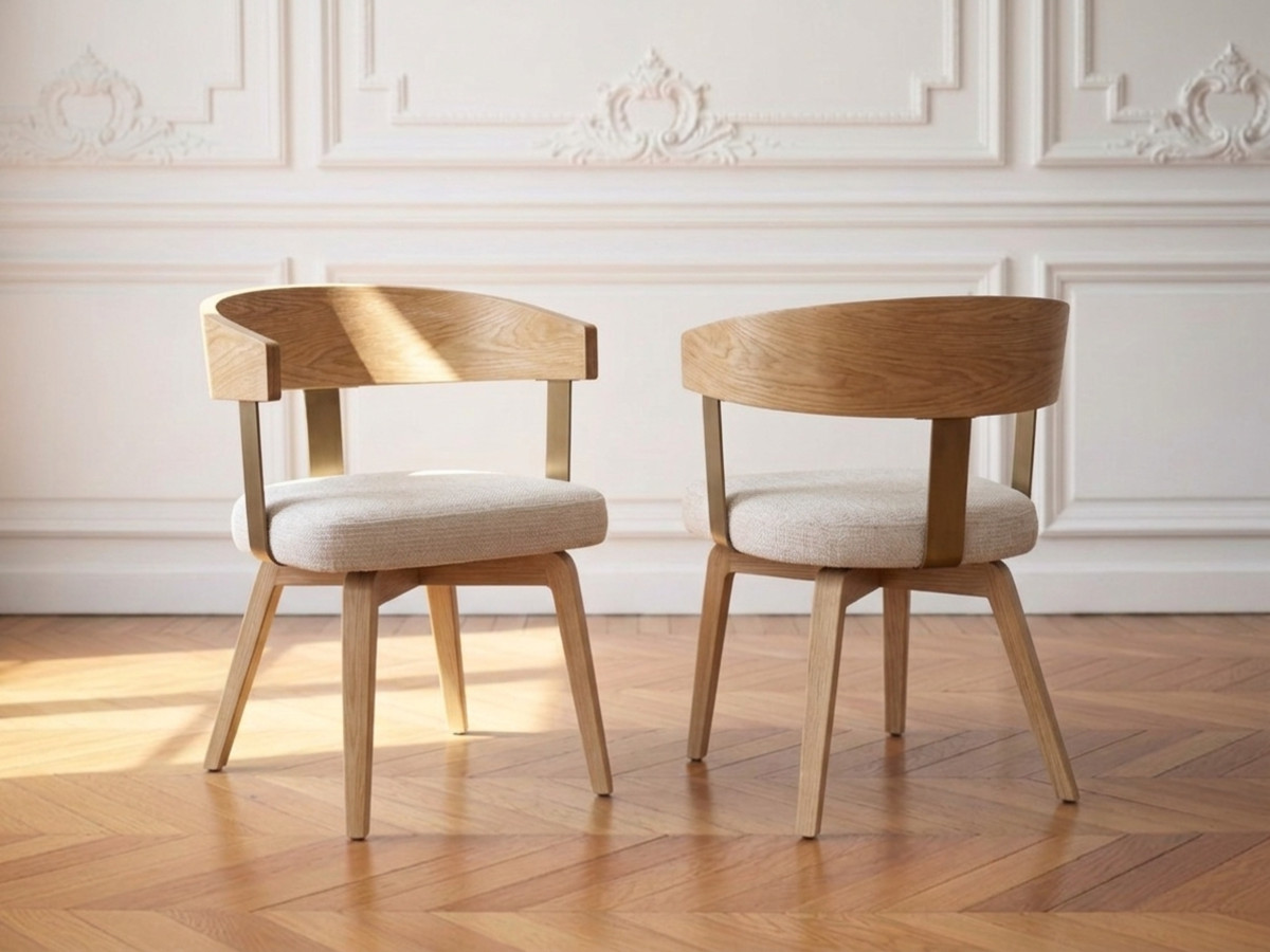 Lot de 2 chaises BIARA tissu texturé et pieds contreplaqué peuplier