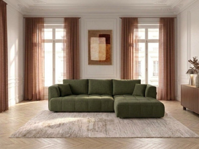 Canapé d'angle convertible avance-recule électrique CLOVIS tissu lisse