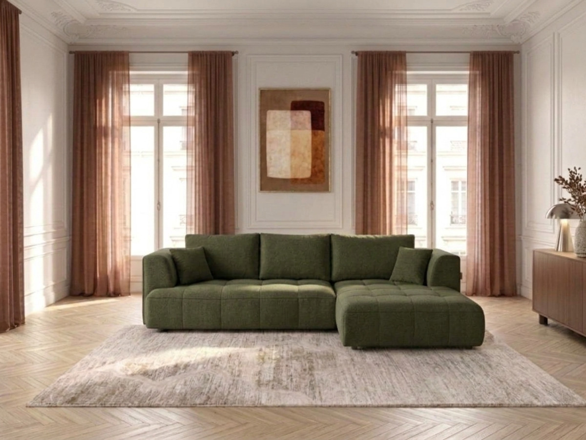Sofa narożna z funkcją spania, elektrycznym wysuwaniem i wsuwaniem, CLOVIS, gładka tkanina