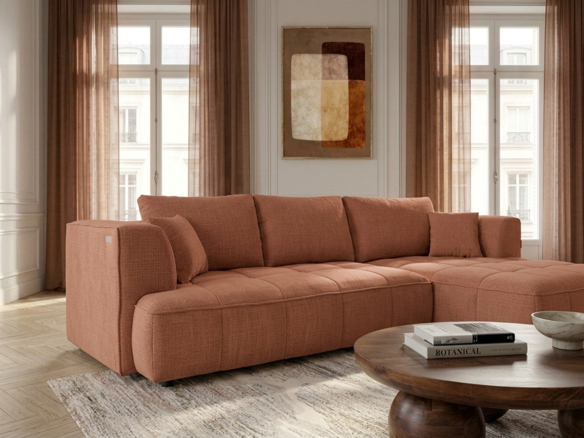 Sofa narożna z funkcją spania, elektrycznym wysuwaniem i wsuwaniem, CLOVIS, gładka tkanina