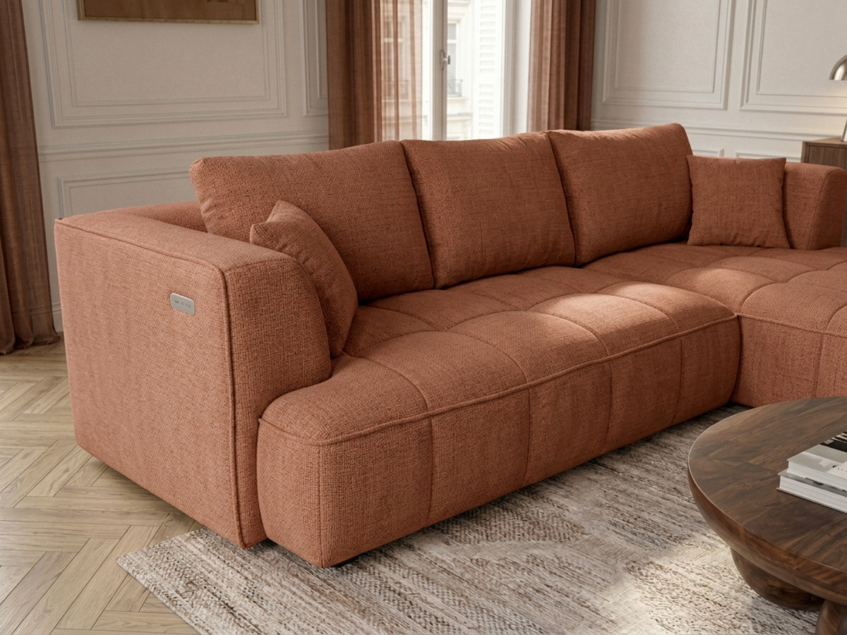 Sofa narożna z funkcją spania, elektrycznym wysuwaniem i wsuwaniem, CLOVIS, gładka tkanina