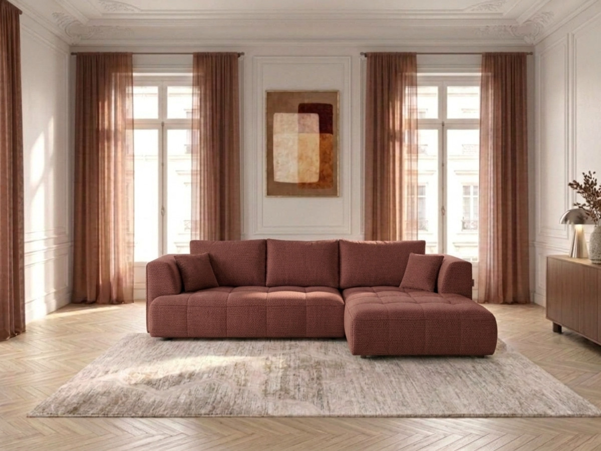 Sofa narożna z funkcją spania, elektrycznym wysuwaniem i wsuwaniem, CLOVIS, gładka tkanina
