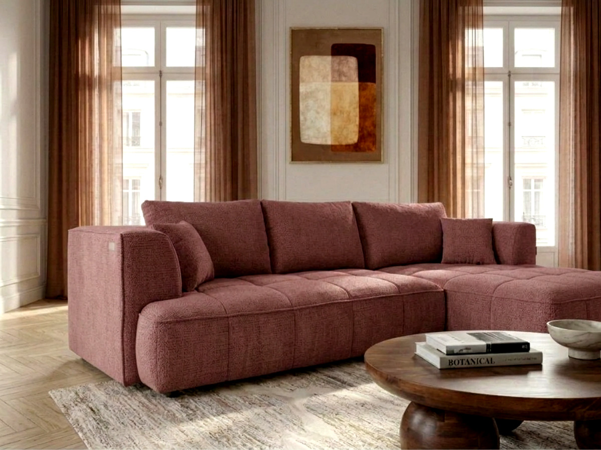 Sofa narożna z funkcją spania, elektrycznym wysuwaniem i wsuwaniem, CLOVIS, gładka tkanina