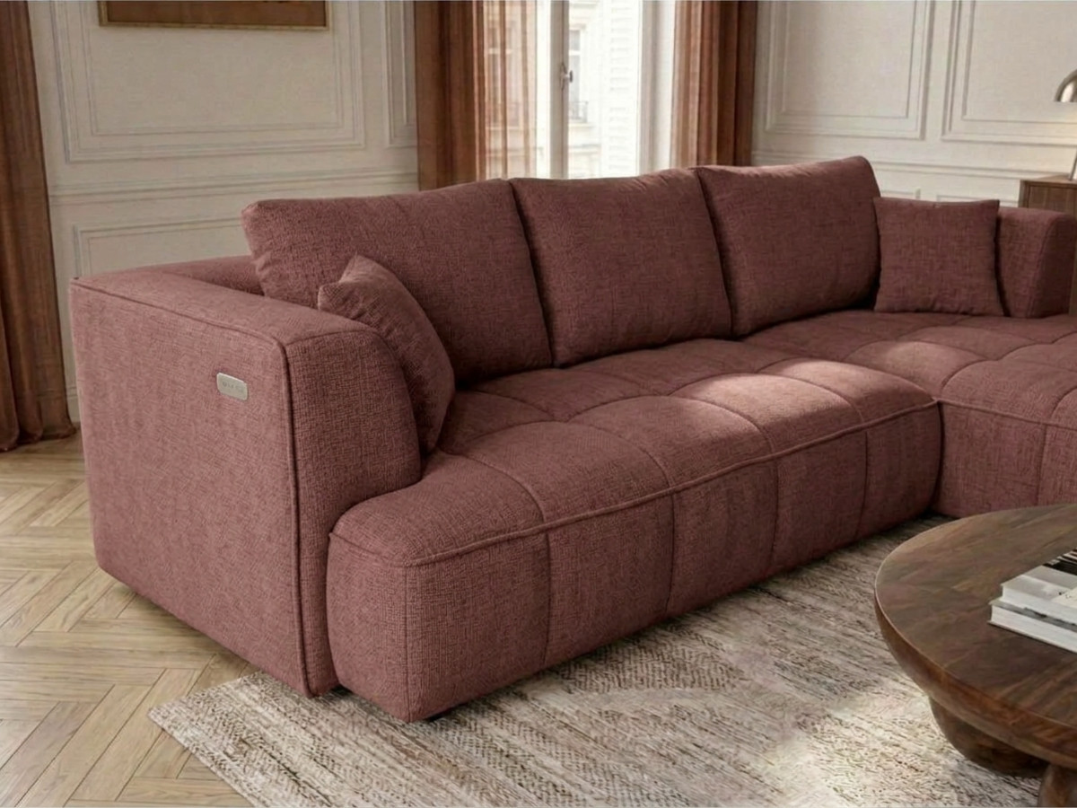 Sofa narożna z funkcją spania, elektrycznym wysuwaniem i wsuwaniem, CLOVIS, gładka tkanina