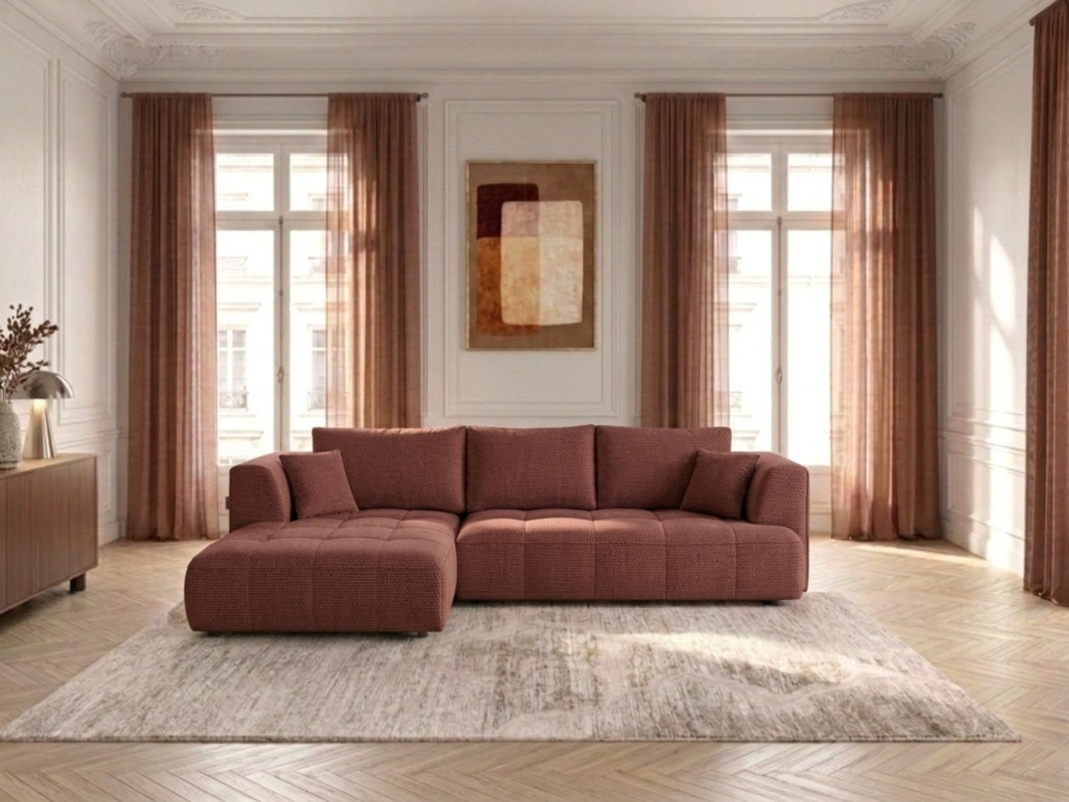 Canapé d'angle convertible avance-recule électrique CLOVIS tissu lisse rouge  angle gauche BOBOCHIC 3 places
