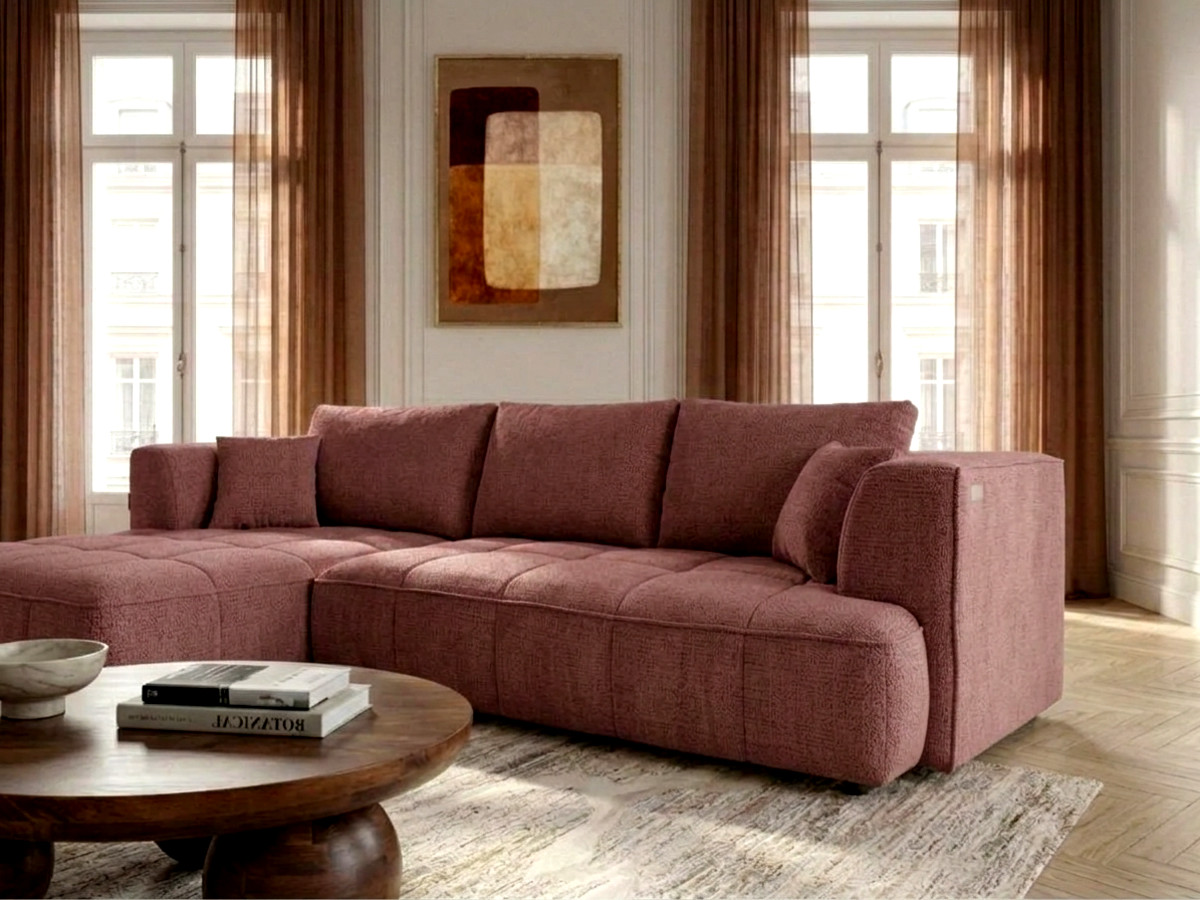Sofa narożna z funkcją spania, elektrycznym wysuwaniem i wsuwaniem, CLOVIS, gładka tkanina