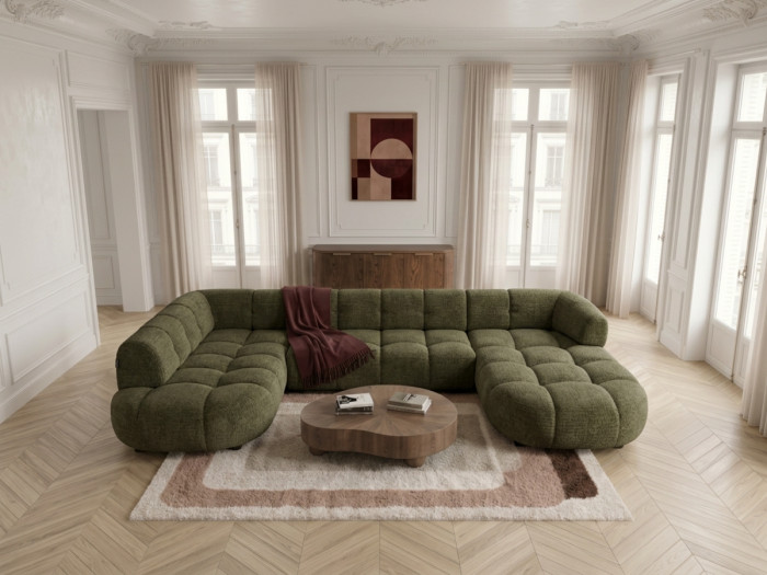 Canapé panoramique avance-recule électrique LOVELY tissu chenille