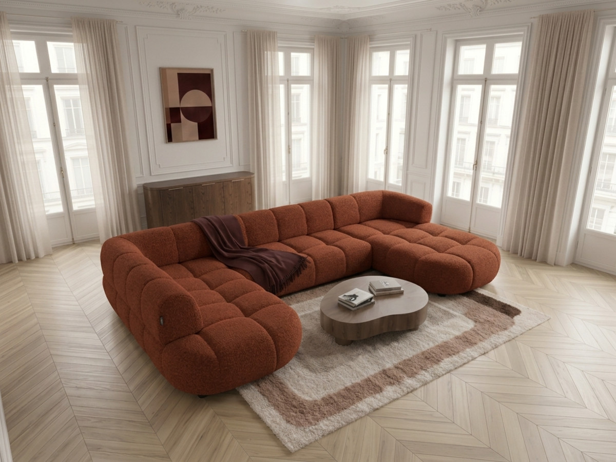 Sofa panoramiczna z elektrycznym wysuwaniem i wsuwaniem, LOVELY, tkanina szenilowa