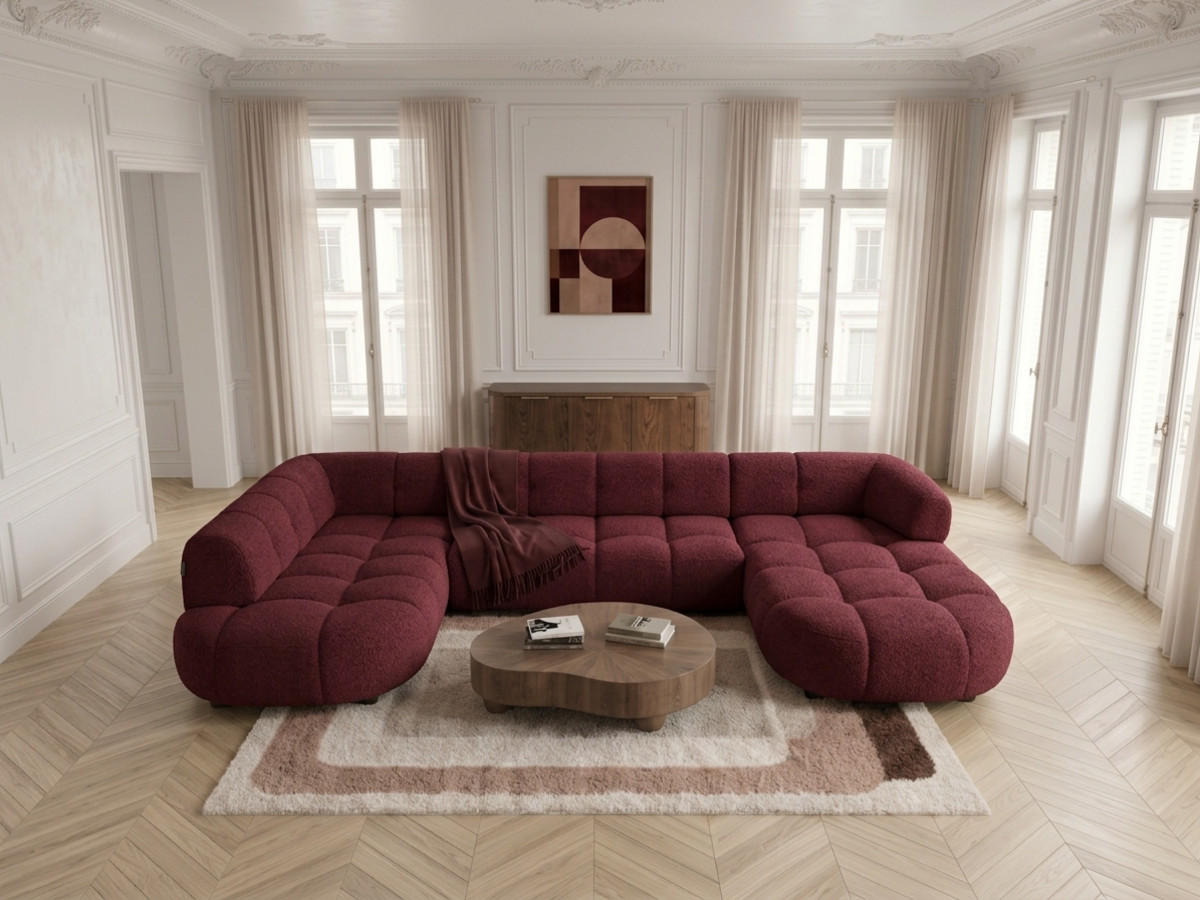 Sofa panoramiczna z elektrycznym wysuwaniem i wsuwaniem, LOVELY, tkanina szenilowa