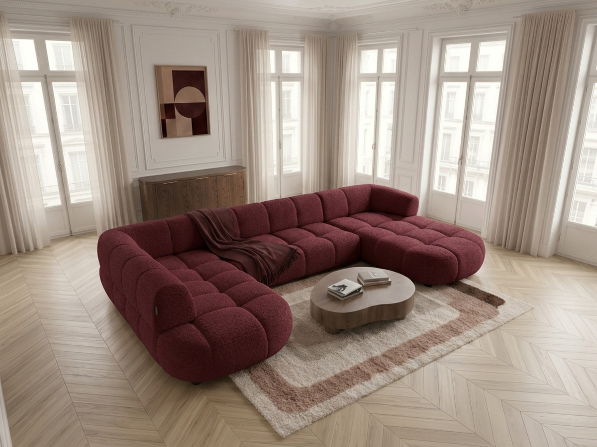 Sofa panoramiczna z elektrycznym wysuwaniem i wsuwaniem, LOVELY, tkanina szenilowa